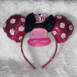 Disney Pink Sequin Minnie Mouse Headband with Black Bow